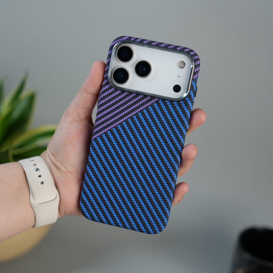 iPhone 17 Series Carbon Fiber Texture Design Hard Pc MagSafe Case Cover BluePurple Design
