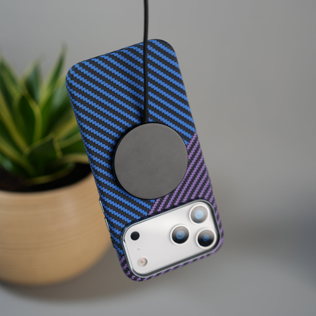 iPhone 17 Series Carbon Fiber Texture Design Hard Pc MagSafe Case Cover BluePurple Design