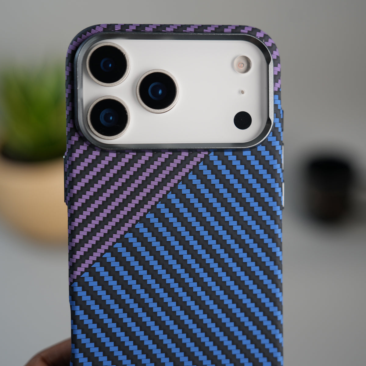 iPhone 17 Series Carbon Fiber Texture Design Hard Pc MagSafe Case Cover BluePurple Design