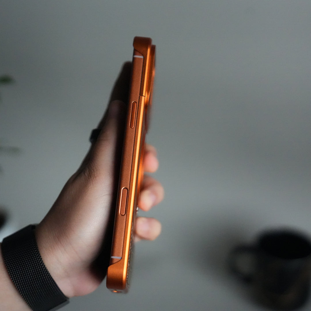 iPhone 17 Series Metallic Wood Leather AeroFLex Aluminium  Case With Rotating Stand