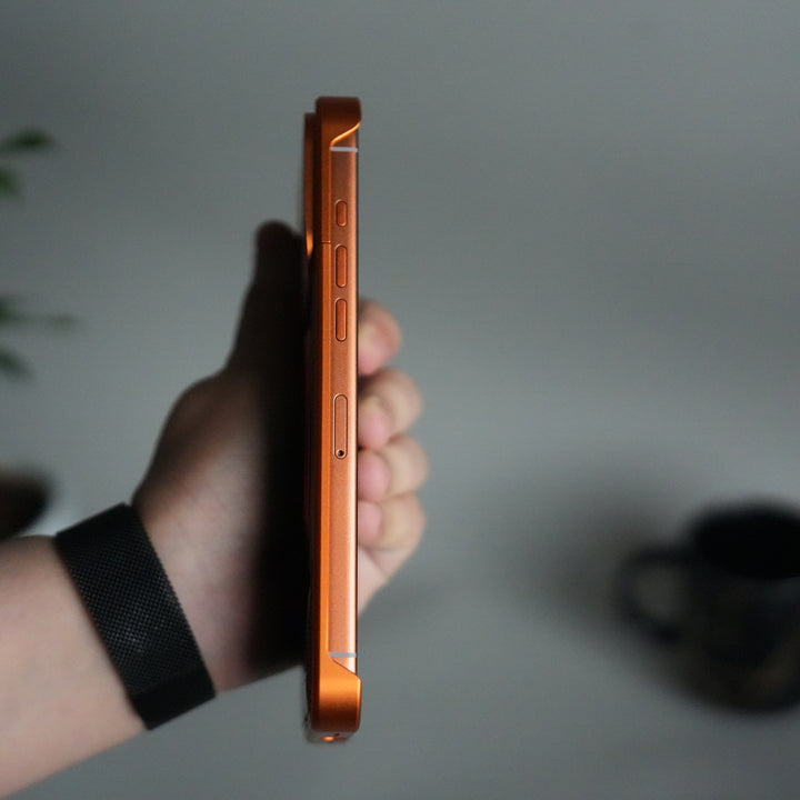 iPhone 17 Series Metallic Wood Leather AeroFLex Aluminium  Case With Rotating Stand