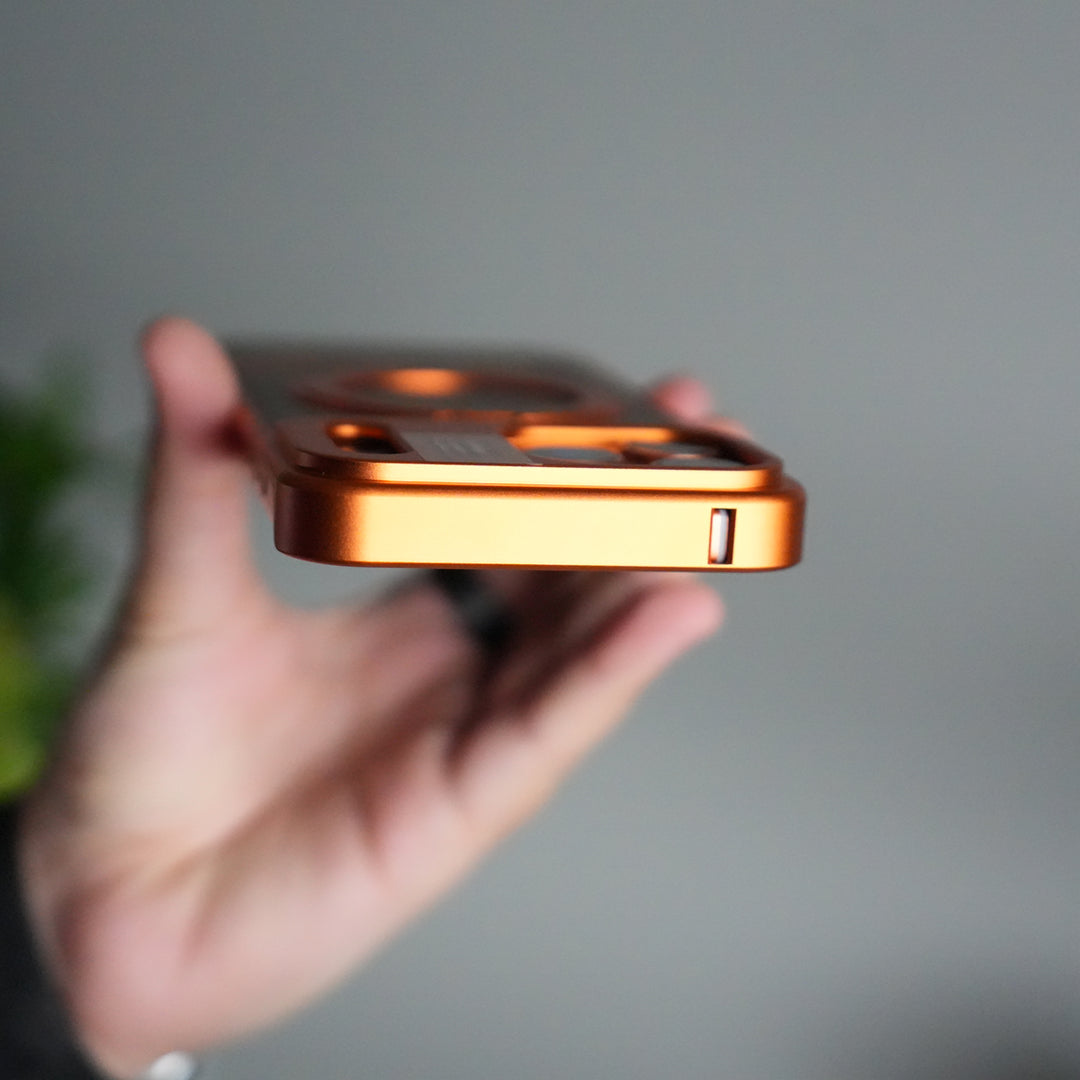 iPhone 17 Series Metallic Wood Leather AeroFLex Aluminium  Case With Rotating Stand