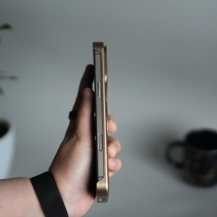 iPhone 17 Series Metallic Wood Leather AeroFLex Aluminium  Case With Rotating Stand