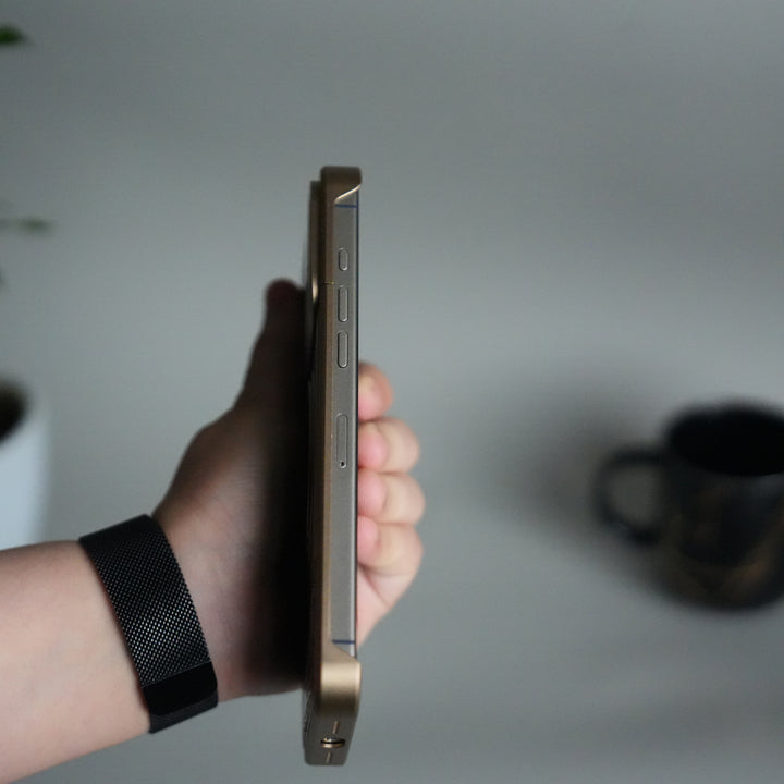 iPhone 17 Series Metallic Wood Leather AeroFLex Aluminium  Case With Rotating Stand