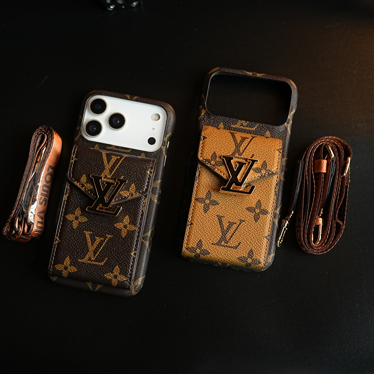 Monogram Stitched Wallet Case for iPhone 17 Series | Detachable Crossbody Strap