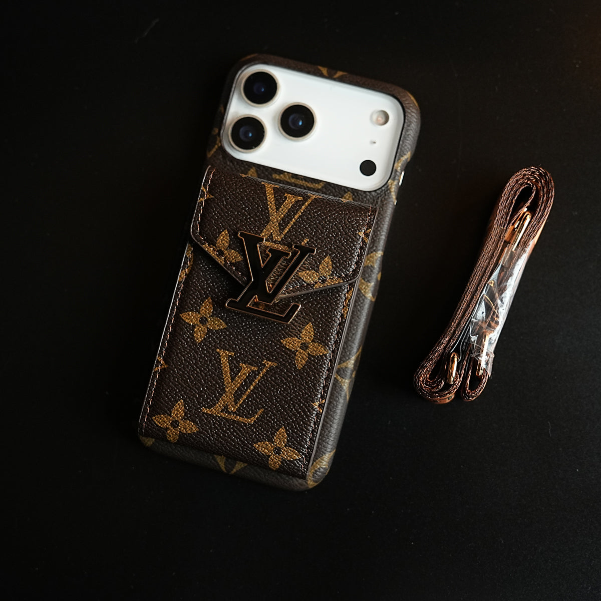 Monogram Stitched Wallet Case for iPhone 17 Series | Detachable Crossbody Strap