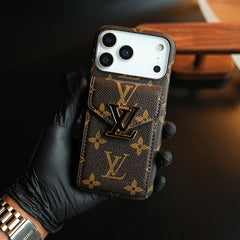 Monogram Stitched Wallet Case for iPhone 17 Series | Detachable Crossbody Strap