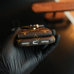 Monogram Stitched Wallet Case for iPhone 17 Series | Detachable Crossbody Strap