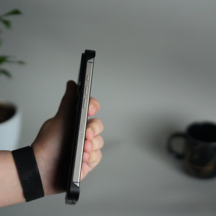 iPhone 17 Series Metallic Wood Leather AeroFLex Aluminium  Case With Rotating Stand