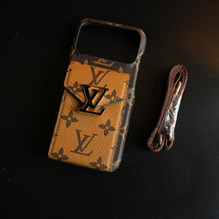 Monogram Stitched Wallet Case for iPhone 17 Series | Detachable Crossbody Strap