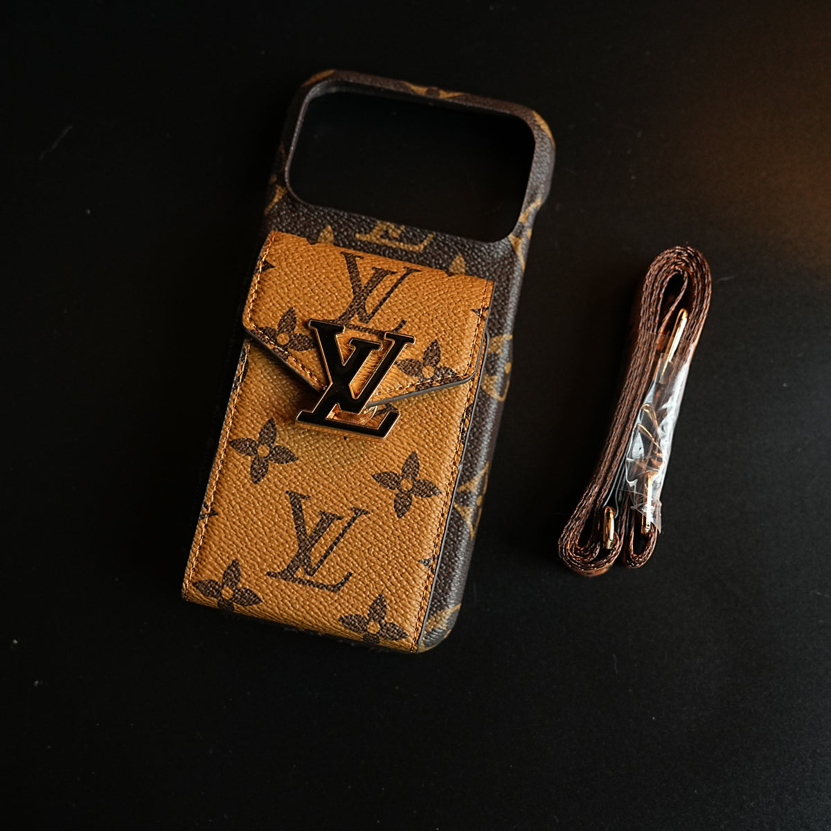 Monogram Stitched Wallet Case for iPhone 17 Series | Detachable Crossbody Strap