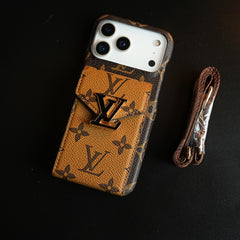 Monogram Stitched Wallet Case for iPhone 17 Series | Detachable Crossbody Strap
