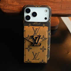 Monogram Stitched Wallet Case for iPhone 17 Series | Detachable Crossbody Strap