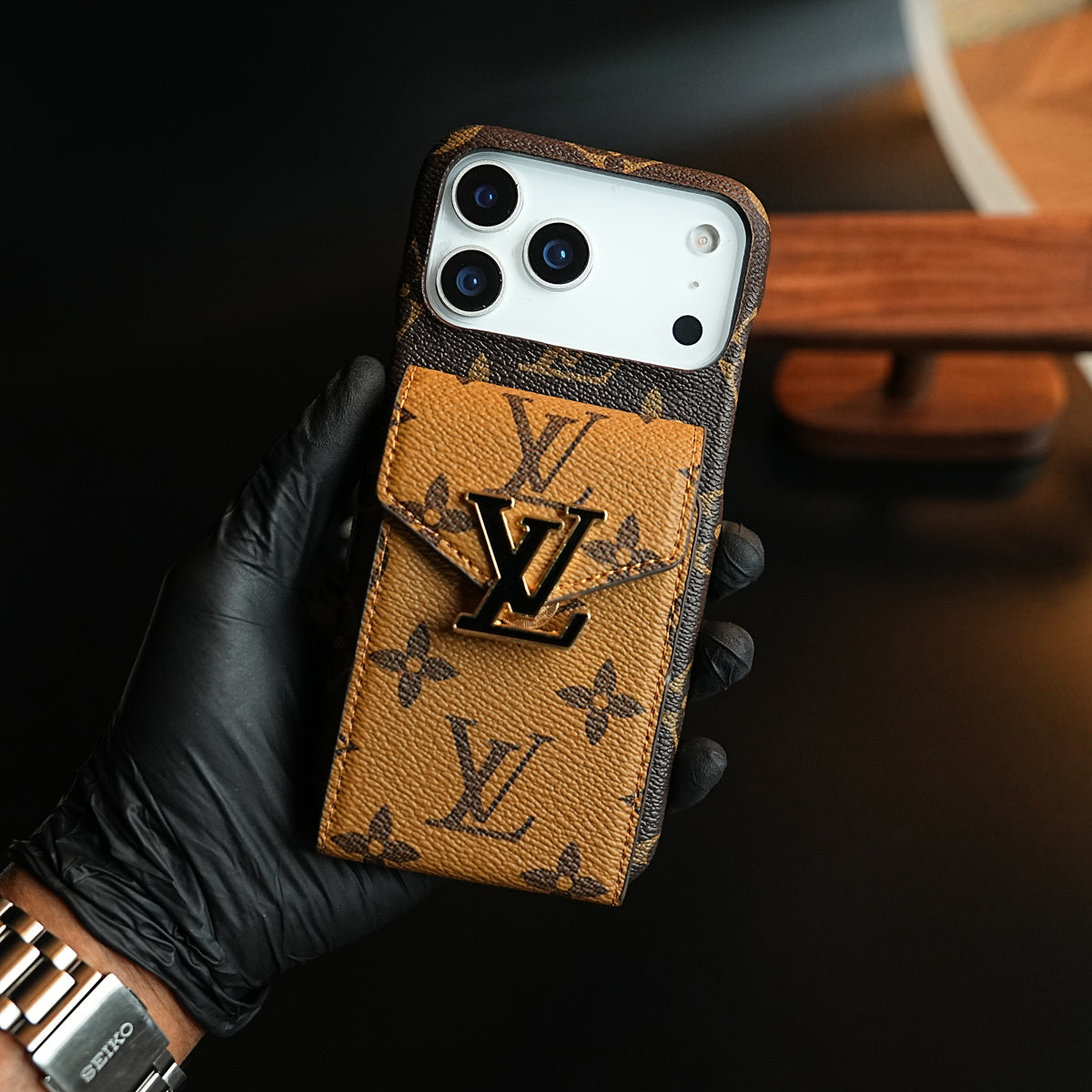 Monogram Stitched Wallet Case for iPhone 17 Series | Detachable Crossbody Strap
