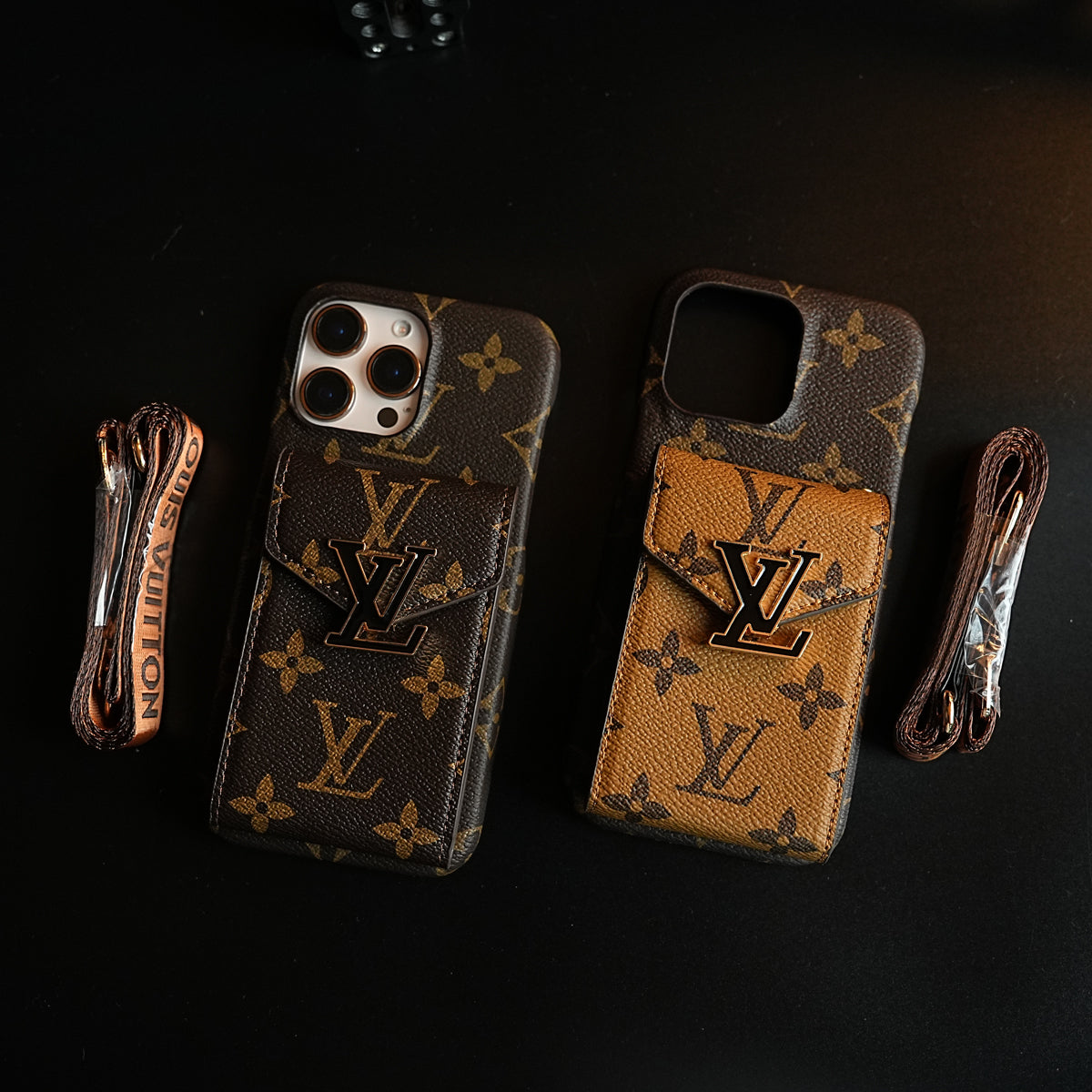 Monogram Stitched Wallet Case for iPhone 16 Series | Detachable Crossbody Strap