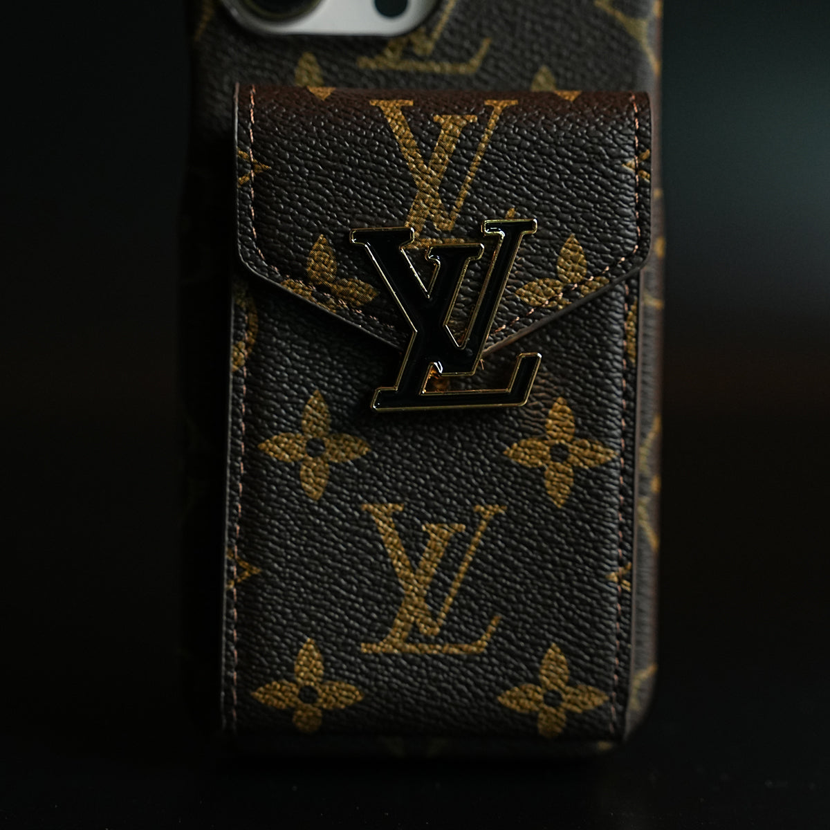 Monogram Stitched Wallet Case for iPhone 16 Series | Detachable Crossbody Strap