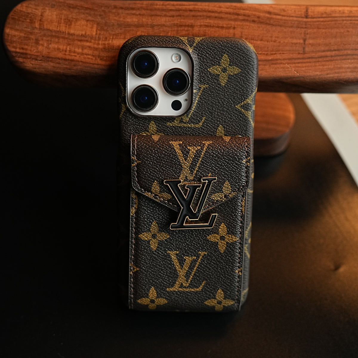 Monogram Stitched Wallet Case for iPhone 16 Series | Detachable Crossbody Strap