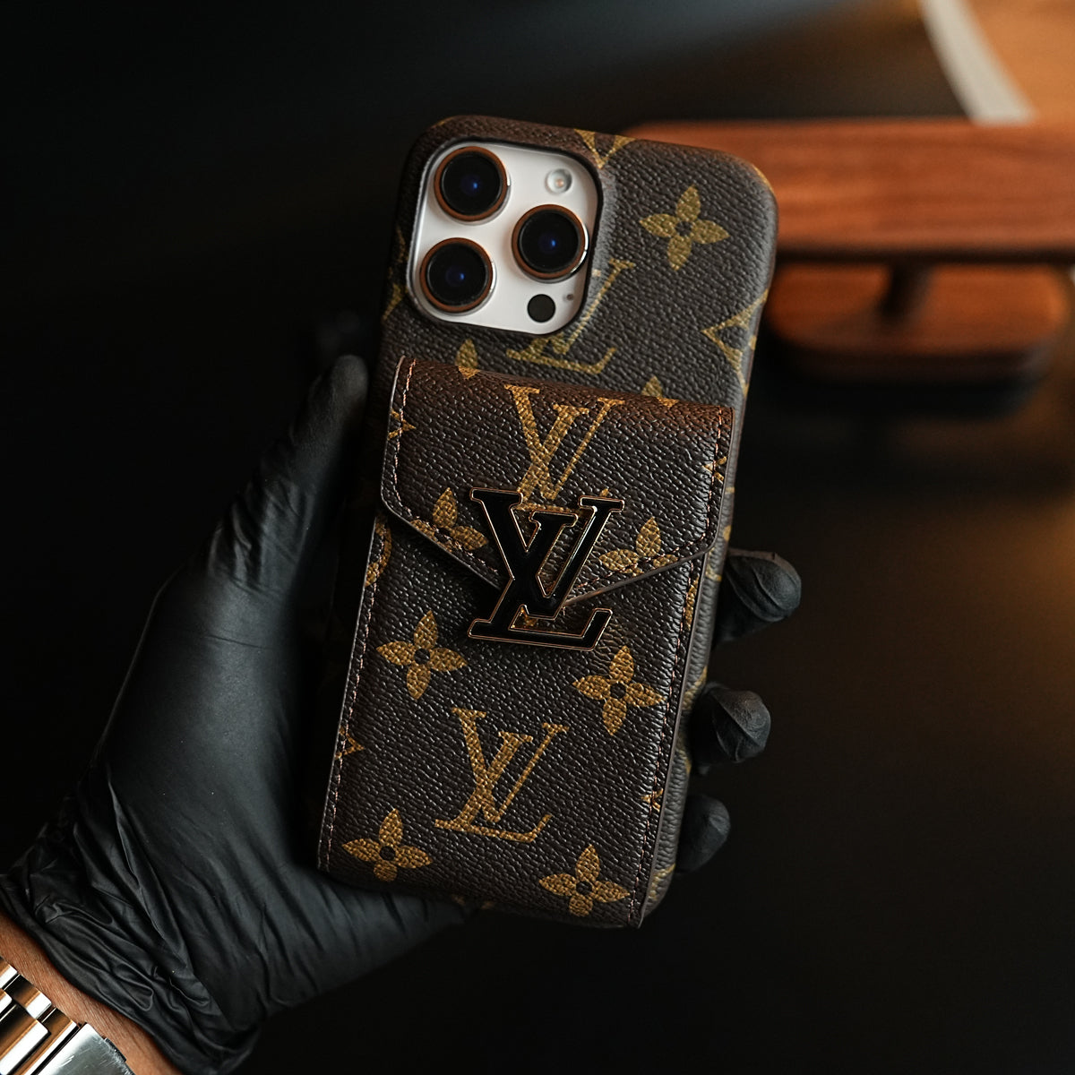 Monogram Stitched Wallet Case for iPhone 16 Series | Detachable Crossbody Strap