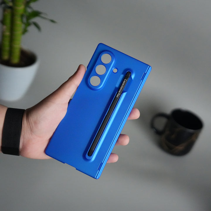 Galaxy Z Fold 7 Case with S-Pen Slot & Front Glass | Matte Hard Back Cover | Blue