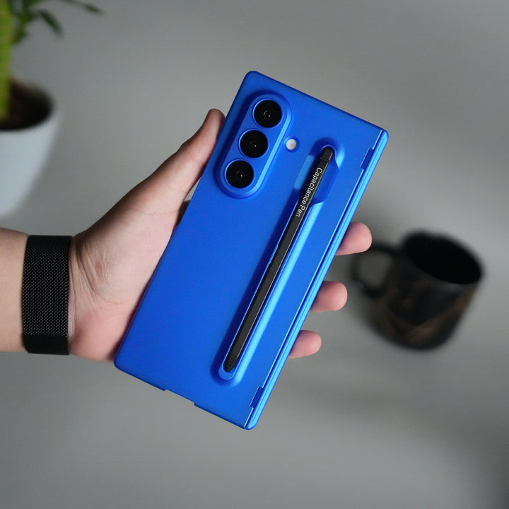 Galaxy Z Fold 7 Case with S-Pen Slot & Front Glass | Matte Hard Back Cover | Blue