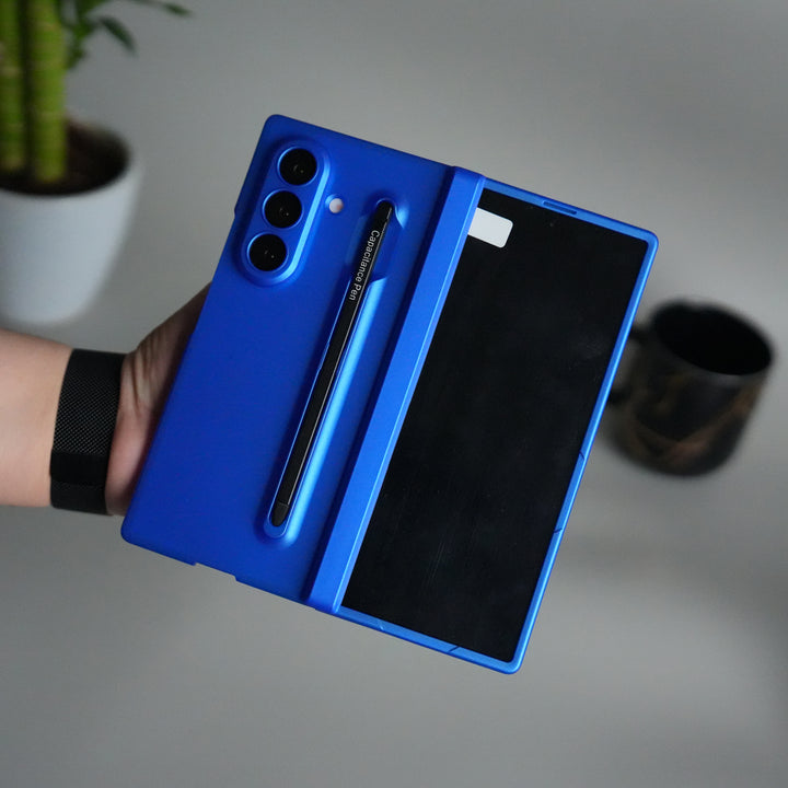 Galaxy Z Fold 7 Case with S-Pen Slot & Front Glass | Matte Hard Back Cover | Blue