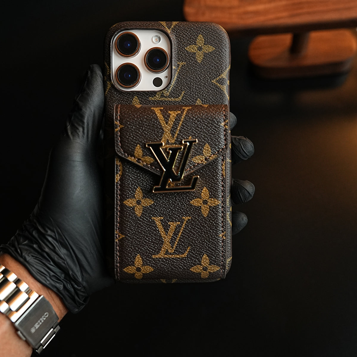 Monogram Stitched Wallet Case for iPhone 16 Series | Detachable Crossbody Strap