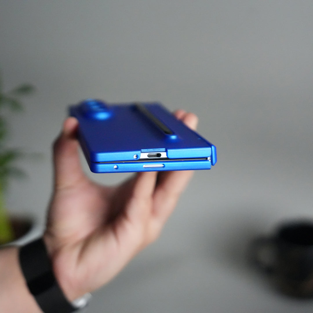 Galaxy Z Fold 7 Case with S-Pen Slot & Front Glass | Matte Hard Back Cover | Blue