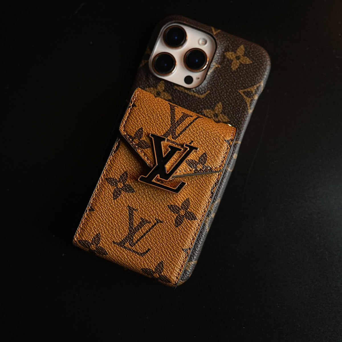 Monogram Stitched Wallet Case for iPhone 16 Series | Detachable Crossbody Strap