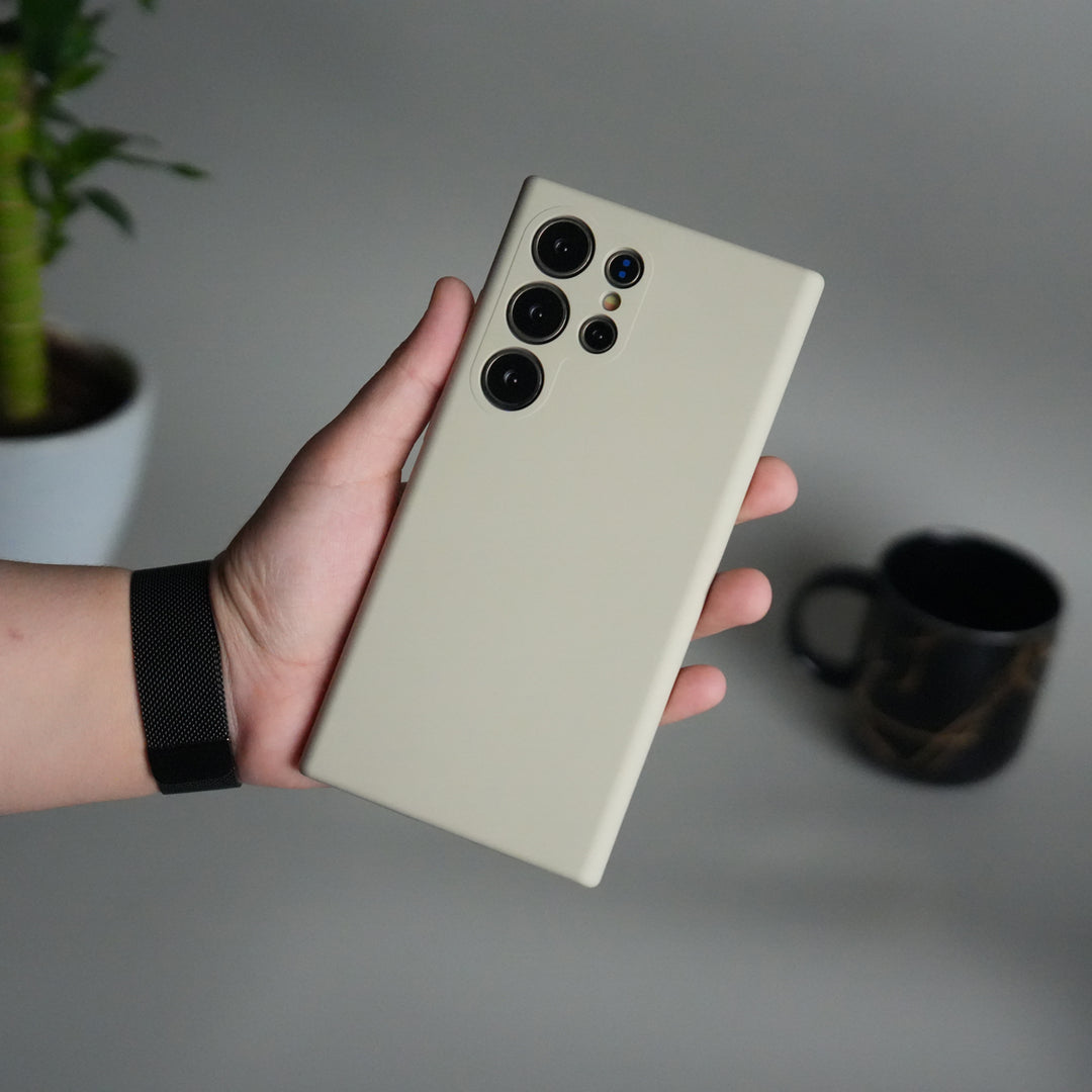 alaxy S24 Ultra Liquid Silicone Soft Case | Slim Matte Finish Shockproof Cover | Light Beige