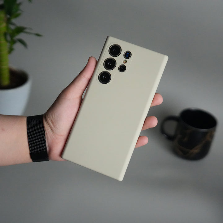 alaxy S24 Ultra Liquid Silicone Soft Case | Slim Matte Finish Shockproof Cover | Light Beige