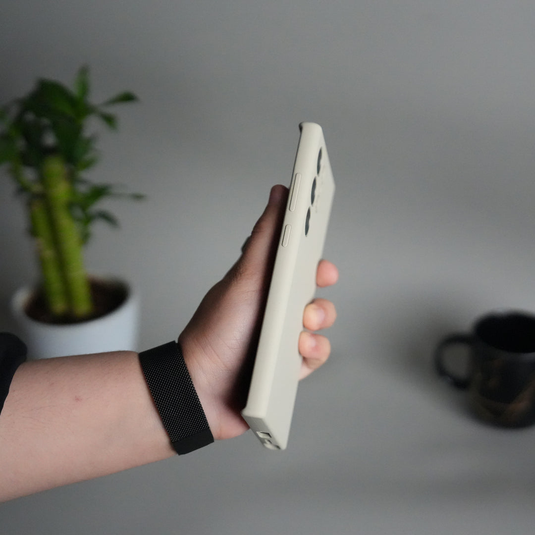 alaxy S24 Ultra Liquid Silicone Soft Case | Slim Matte Finish Shockproof Cover | Light Beige