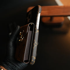 Monogram Stitched Wallet Case for iPhone 16 Series | Detachable Crossbody Strap