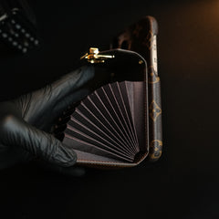 Monogram Stitched Wallet Case for iPhone 16 Series | Detachable Crossbody Strap