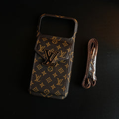 Monogram Stitched Wallet Case for iPhone 17 Series | Detachable Crossbody Strap