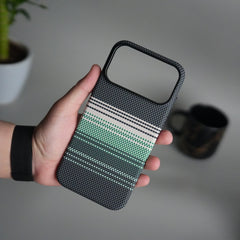 iPhone 17 Pro Carbon Fiber Texture Design Hard Pc MagSafe Case Cover (White Green)
