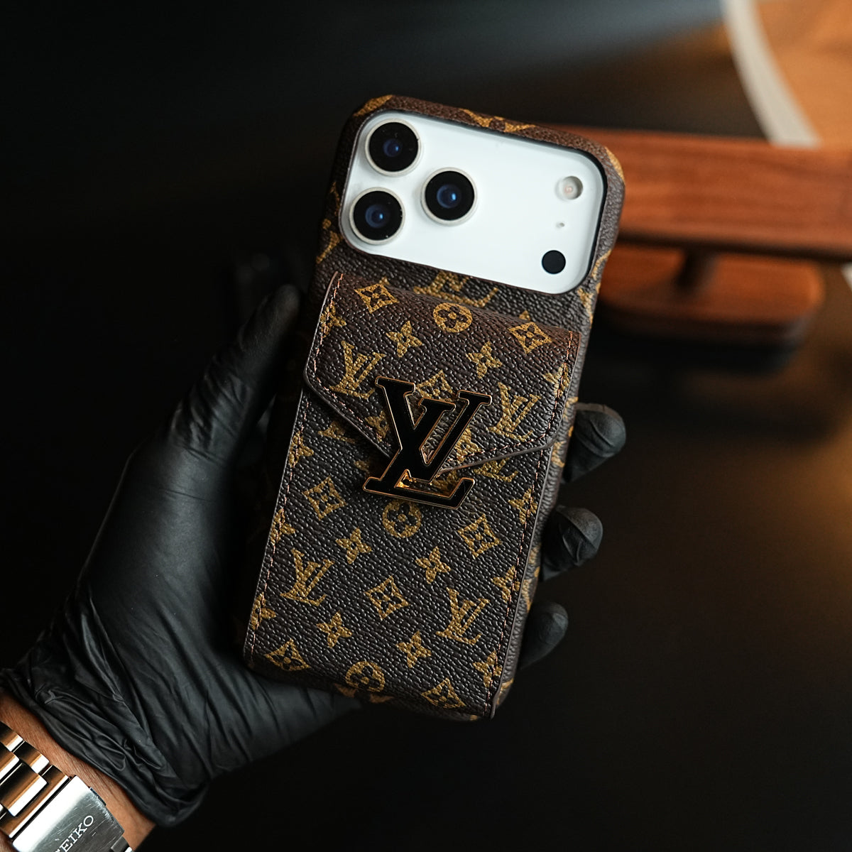 Monogram Stitched Wallet Case for iPhone 17 Series | Detachable Crossbody Strap