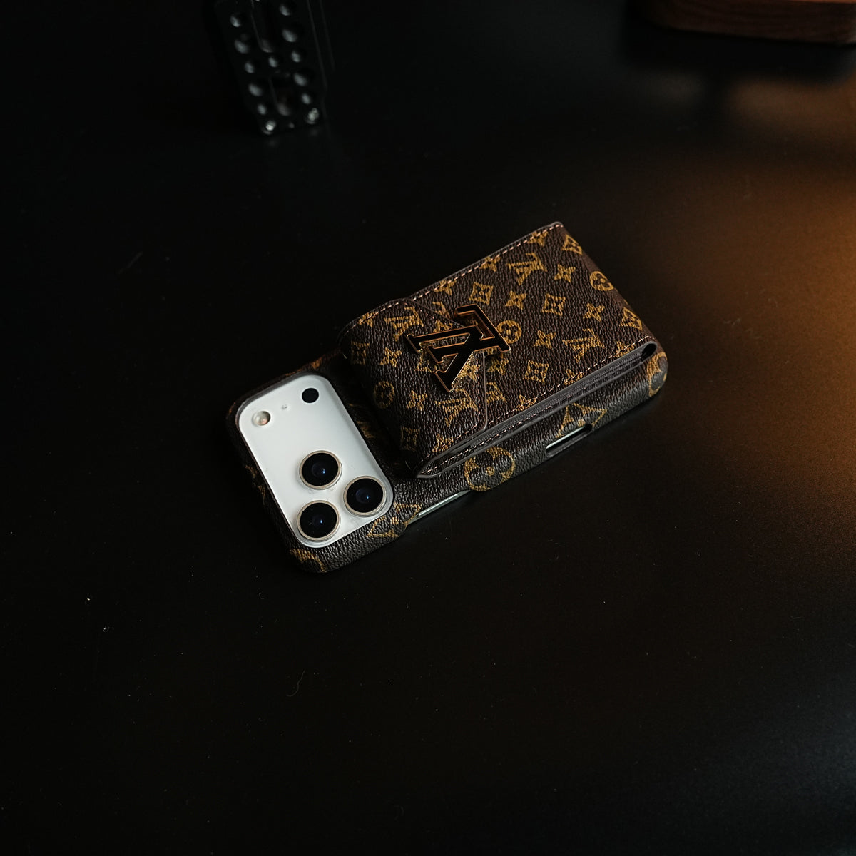 Monogram Stitched Wallet Case for iPhone 17 Series | Detachable Crossbody Strap