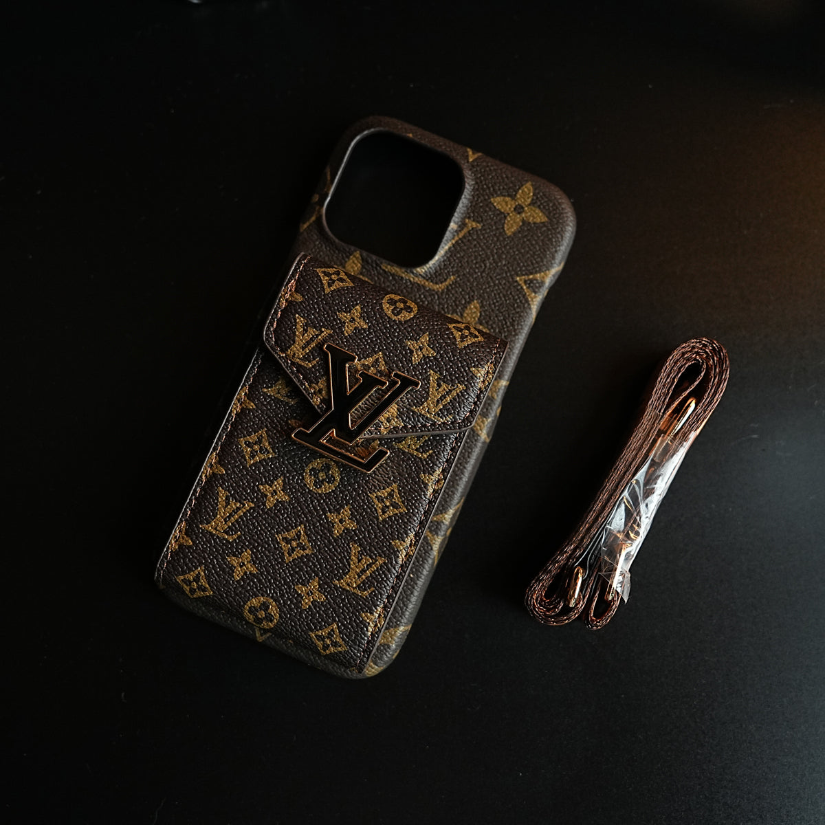 Monogram Stitched Wallet Case for iPhone 16 Series | Detachable Crossbody Strap