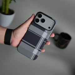 iPhone 17 Pro Max Carbon Fiber Texture Design Hard Pc MagSafe Case Cover (Black White)
