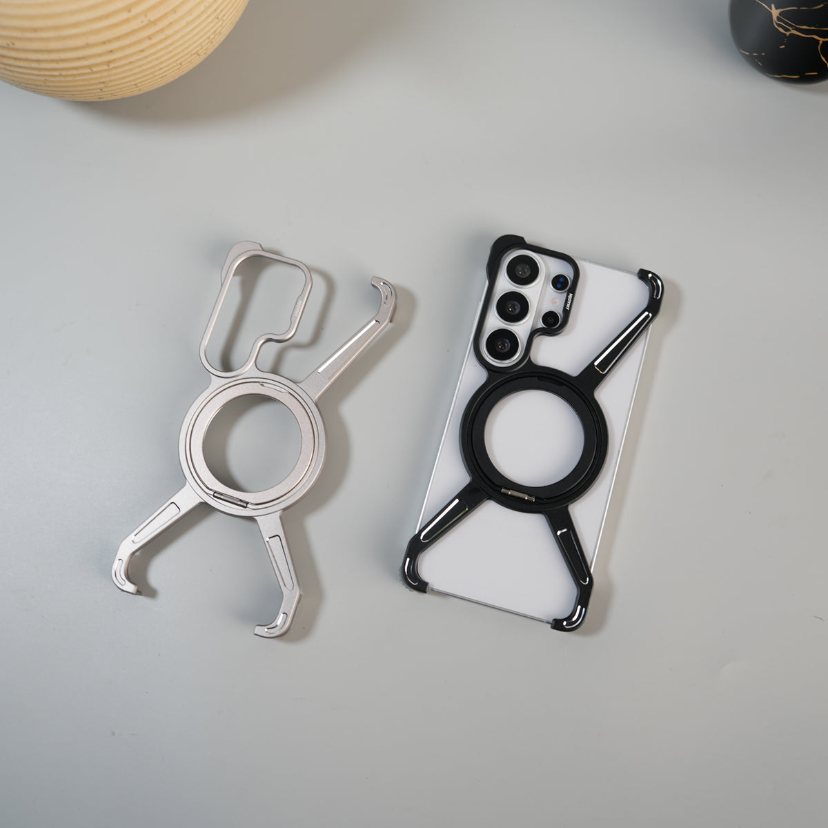 Galaxy S26 Ultra X Shape Aluminum Metal Rotating Kickstand Frameless Design Magsafe Case