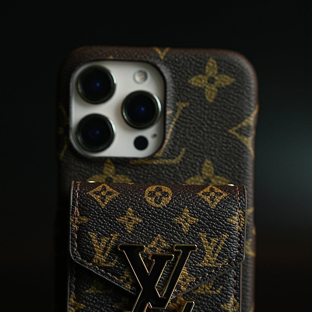 Monogram Stitched Wallet Case for iPhone 16 Series | Detachable Crossbody Strap
