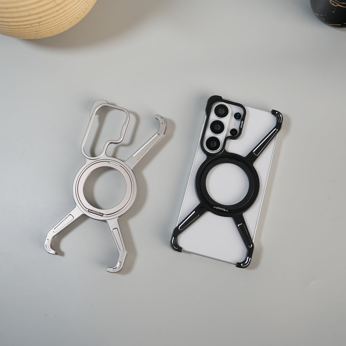 Galaxy S26 Ultra X Shape Aluminum Metal Rotating Kickstand Frameless Design Magsafe Case