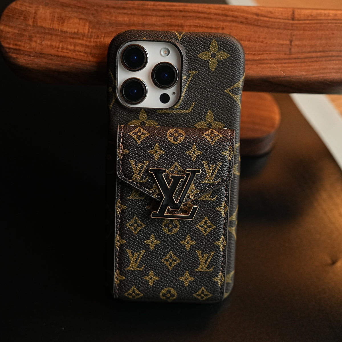 Monogram Stitched Wallet Case for iPhone 16 Series | Detachable Crossbody Strap