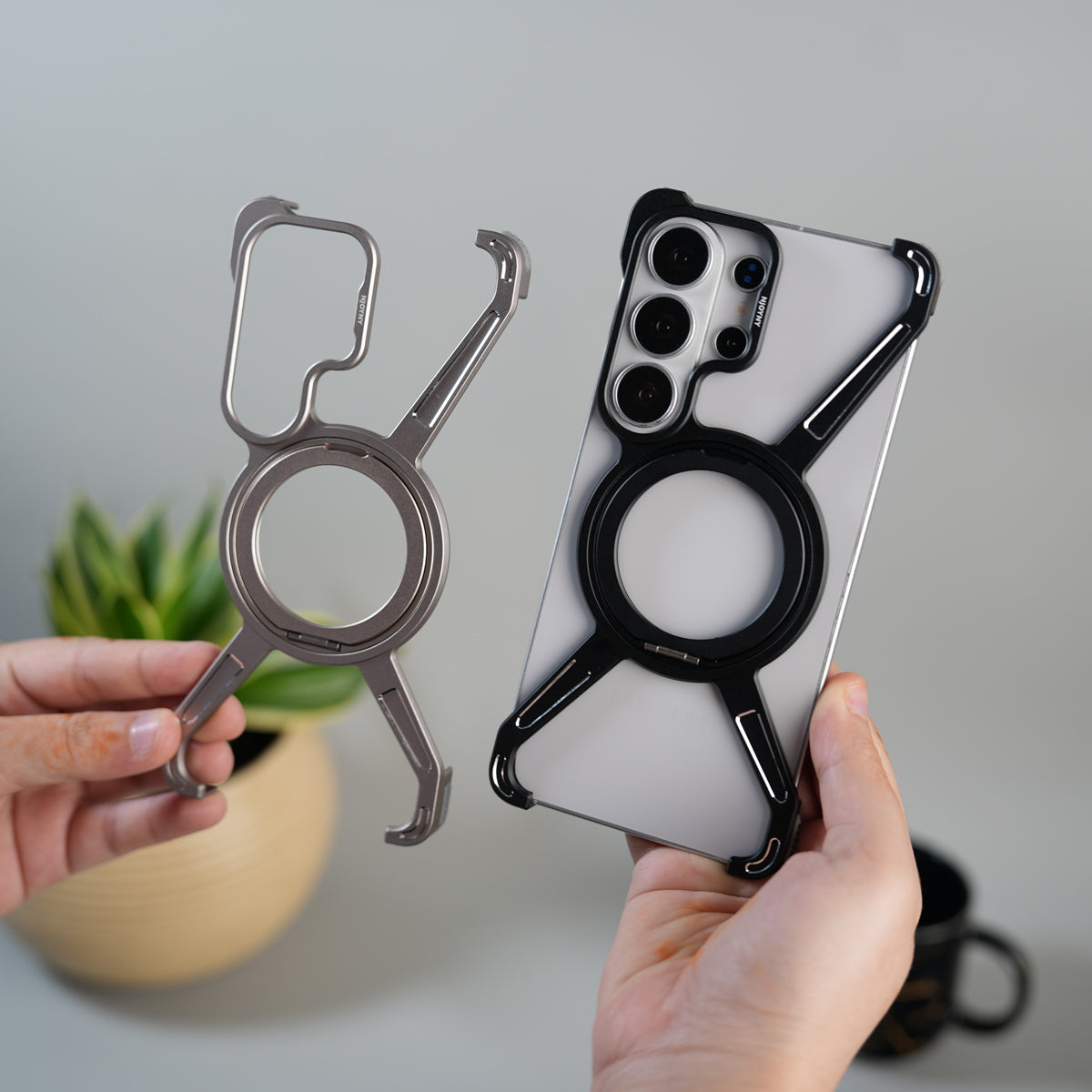 Galaxy S26 Ultra X Shape Aluminum Metal Rotating Kickstand Frameless Design Magsafe Case
