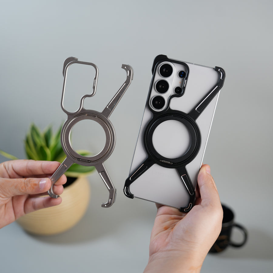 Galaxy S26 Ultra X Shape Aluminum Metal Rotating Kickstand Frameless Design Magsafe Case