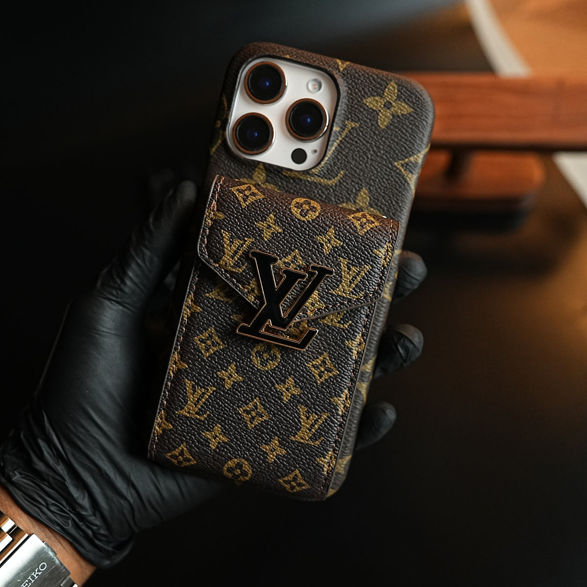 Monogram Stitched Wallet Case for iPhone 16 Series | Detachable Crossbody Strap