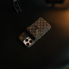 Monogram Stitched Wallet Case for iPhone 16 Series | Detachable Crossbody Strap
