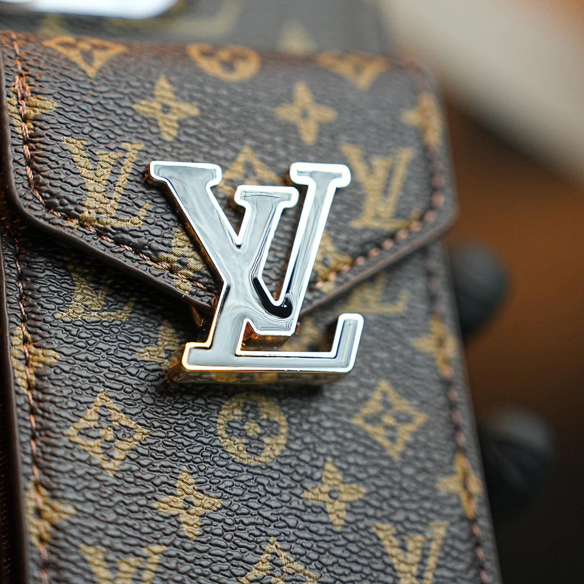 Monogram Stitched Wallet Case for iPhone 16 Series | Detachable Crossbody Strap