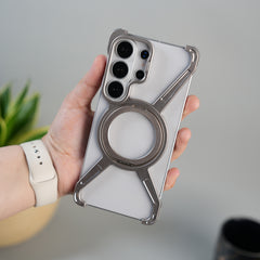 Galaxy S26 Ultra X Shape Aluminum Metal Rotating Kickstand Frameless Design Magsafe Case