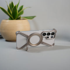 Galaxy S26 Ultra X Shape Aluminum Metal Rotating Kickstand Frameless Design Magsafe Case